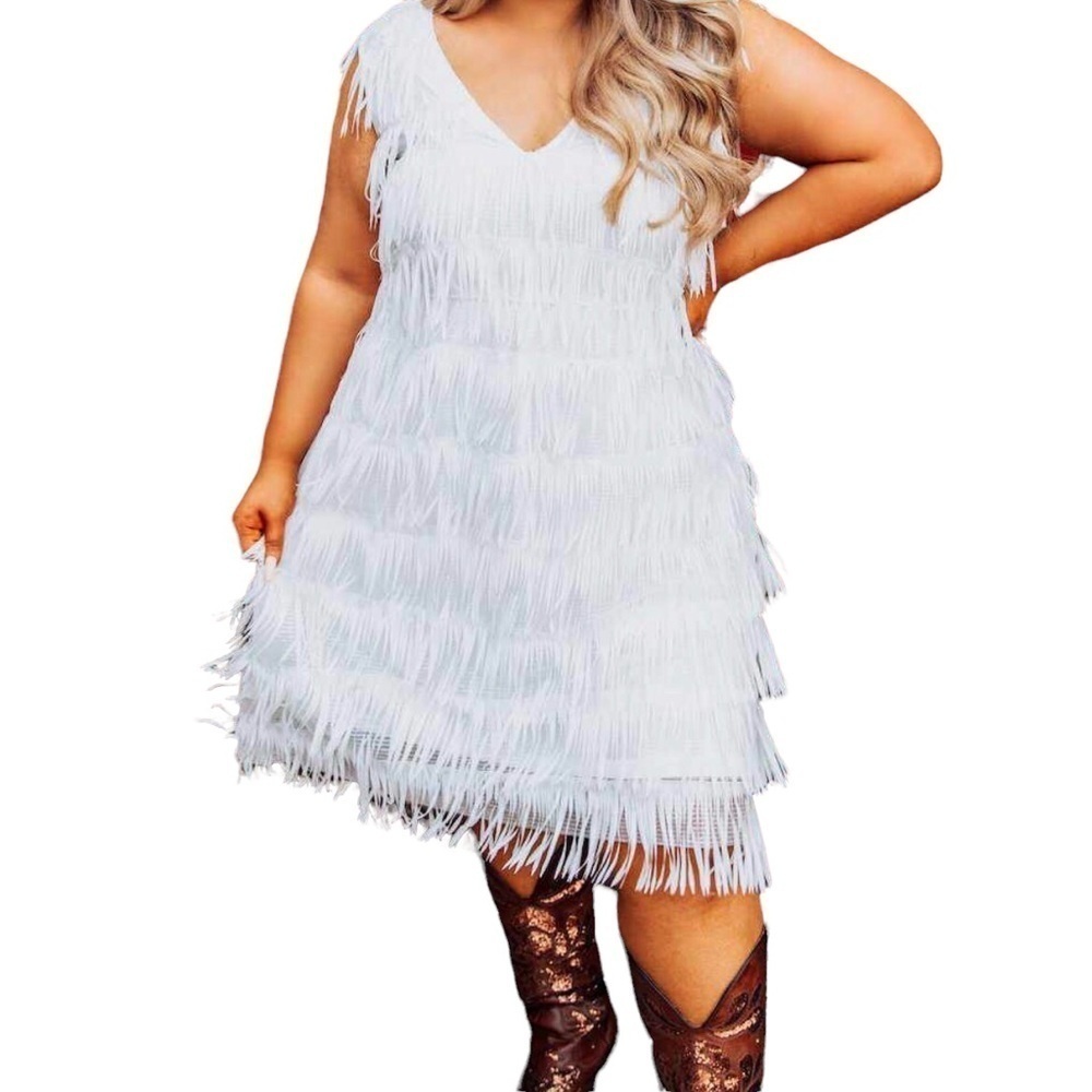 Southern Fried Chics Promise Forever Dress White Fringe Size Large Bride Country